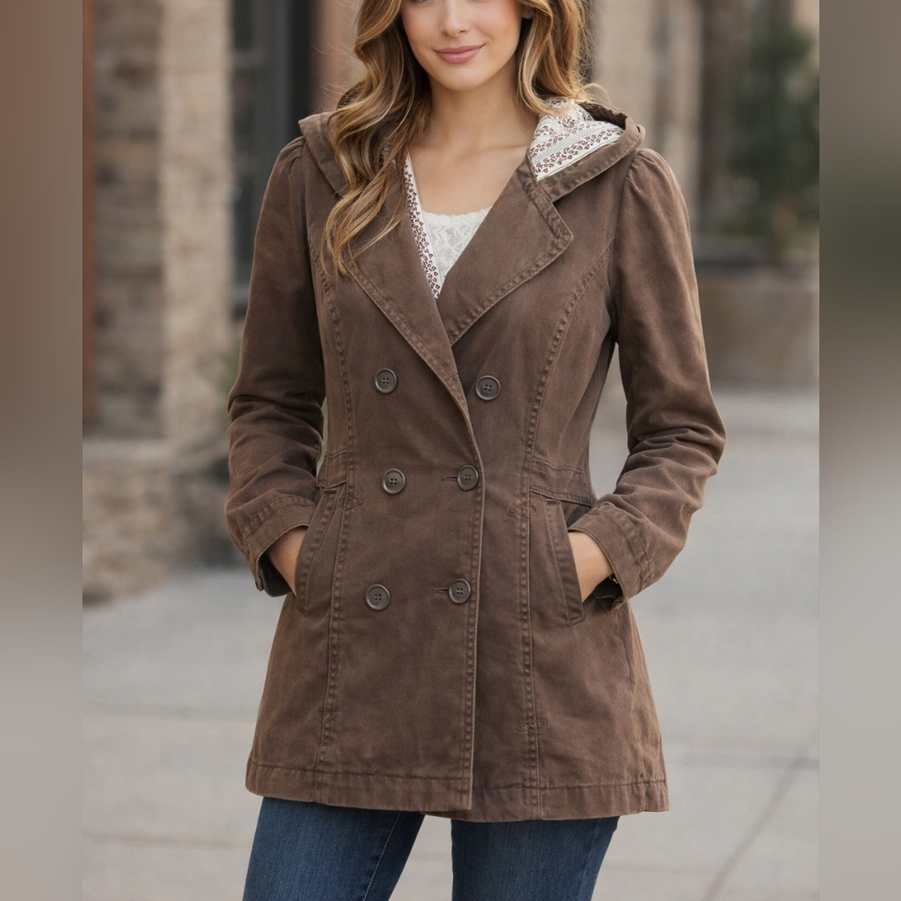 🤎 Roxy Women's Chocolate Double-Breasted Utility Jacket